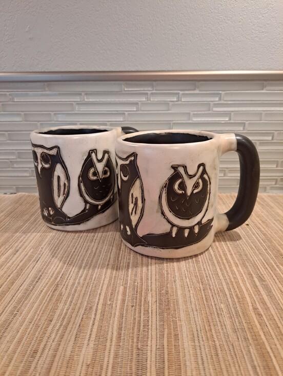 Other - 2 MARA Mexico Stoneware Coffee Mug Night Owls Art Pottery. Signed- Heavy